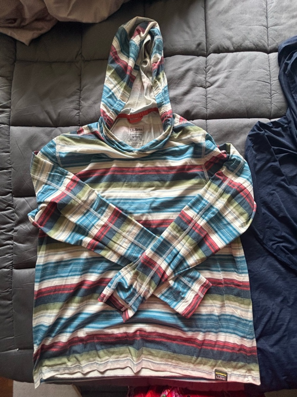 L.L. Bean Striped Hooded Long Sleeve Shirt and Navy Blue Vessla Sunshirt
